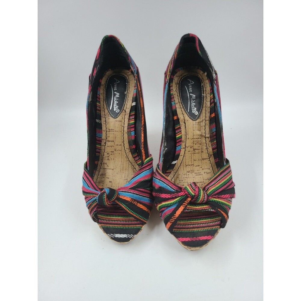Anne Michelle Symphony Peep-toe Rattan Stiletto Multicolor Fabric Women's 7.5